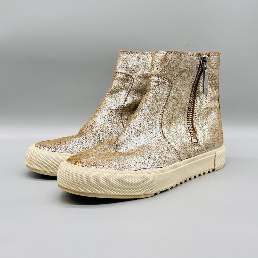 Frye Boots Womens 8 Gold Leather Gia Lug Zip High Top Sneaker Booties Shoes - Picture 3 of 11